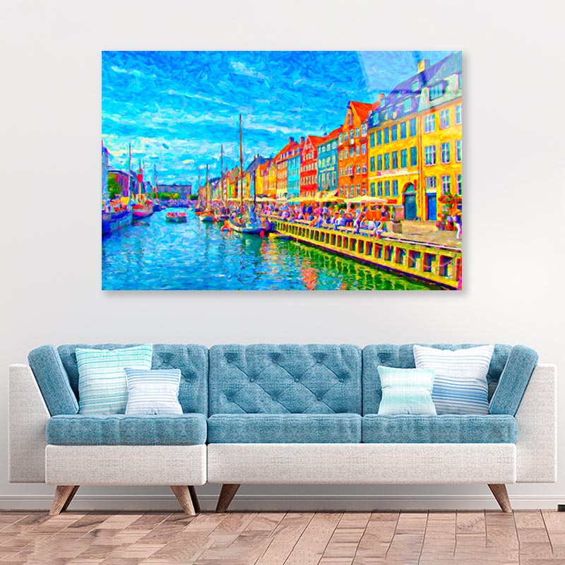 Digital Painting of Nyhavn in Denmark Acrylic Glass Print Tempered Glass Wall Art 100% Made in Australia Ready to Hang