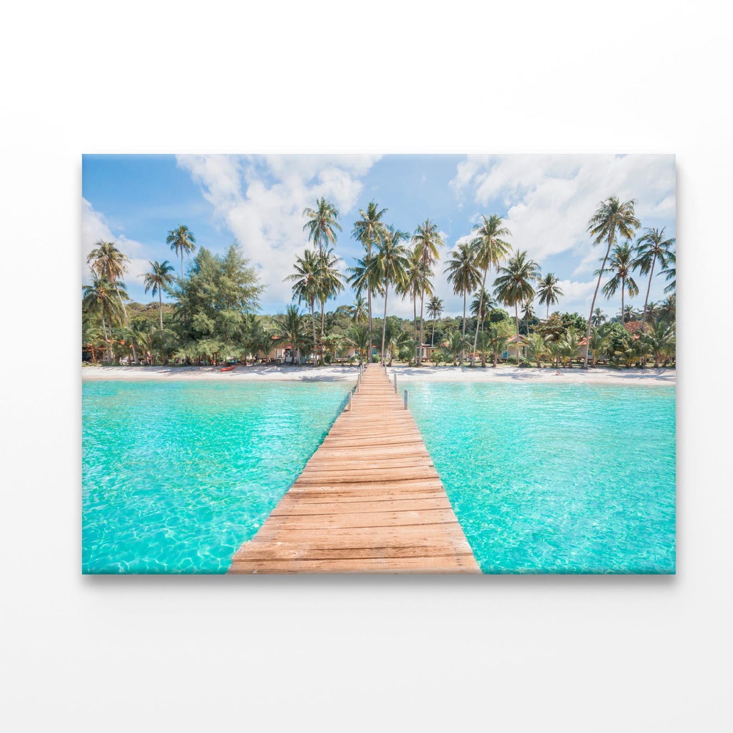 Turquoise Water Wooden Pier and Palm Trees Acrylic Glass Print Tempered Glass Wall Art 100% Made in Australia Ready to Hang