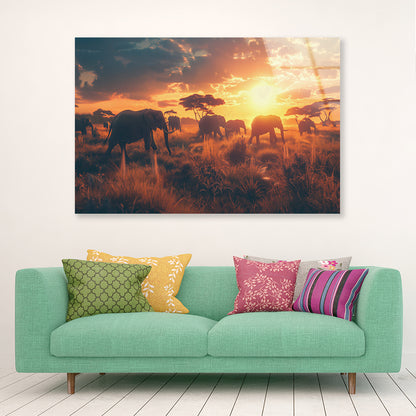 Herd of Elephants Walking Acrylic Glass Print Tempered Glass Wall Art 100% Made in Australia Ready to Hang