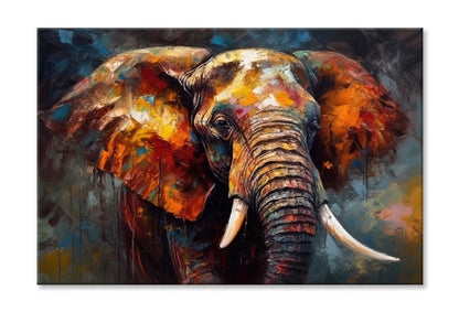 Textured Elephant Closeup Oil Painting Wall Art Limited Edition High Quality Print Stretched Canvas None