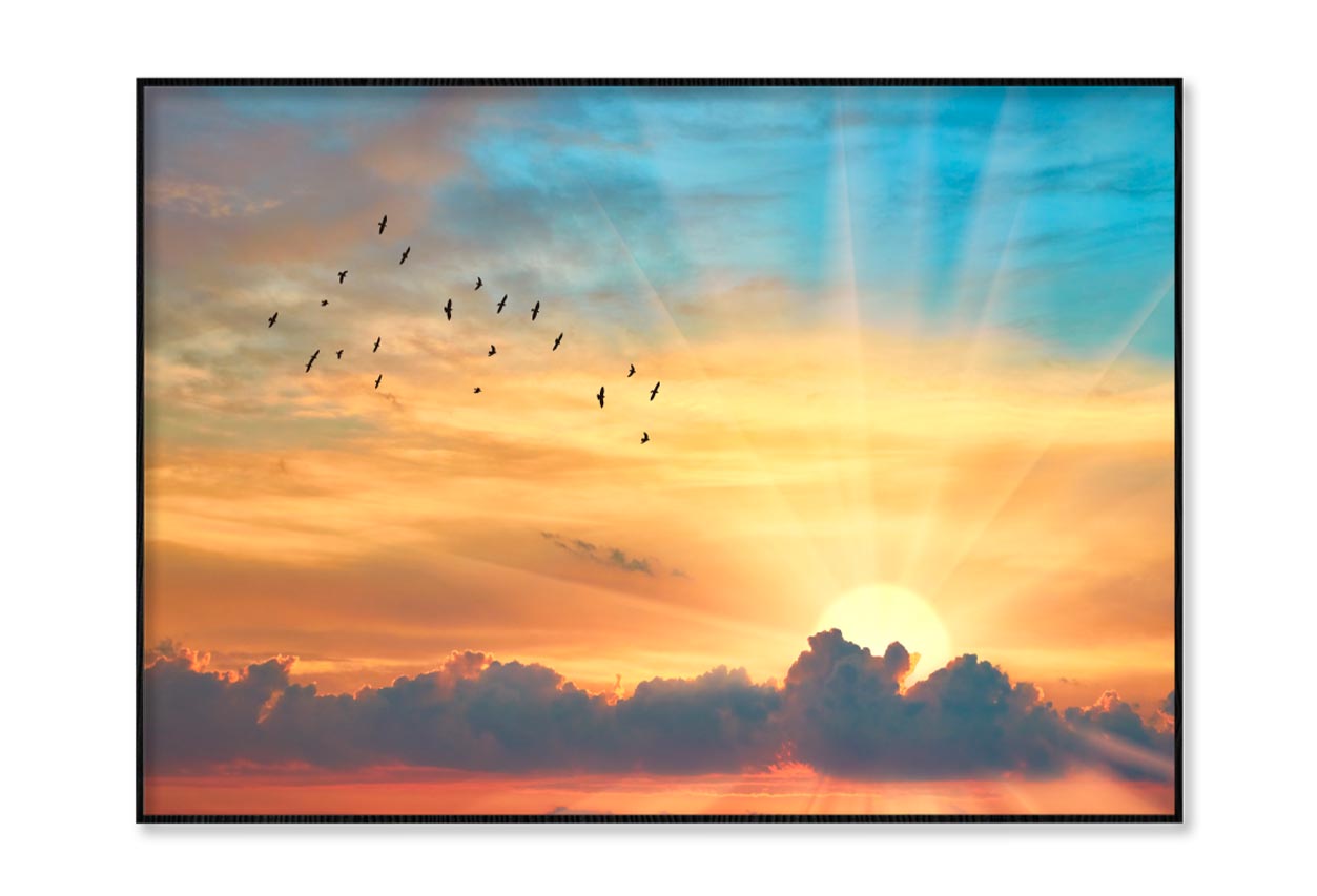 Cloud The Evening Sky at Sunset and The Bright Sun with Rays Home Decor Premium Quality Poster Print Choose Your Sizes