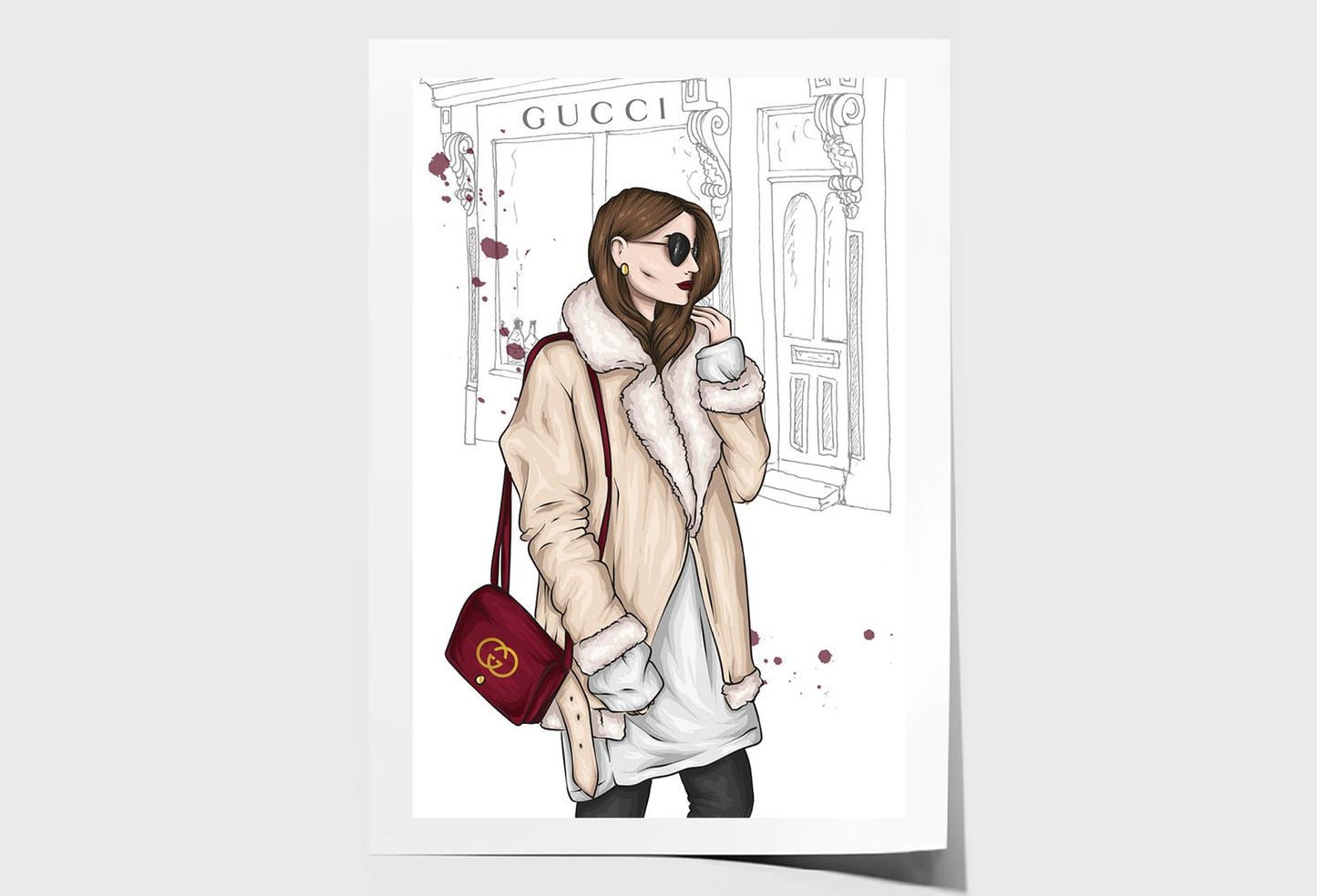 Fashion Lady with Red Elegant Bag Wall Art Limited Edition High Quality Print Unframed Roll Canvas None
