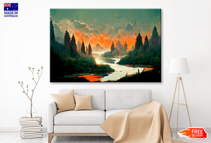 Mountains, Flowers, Trees, Rivers & Grass Oil Painting Wall Art Limited Edition High Quality Print