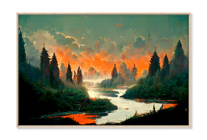 Mountains, Flowers, Trees, Rivers & Grass Oil Painting Wall Art Limited Edition High Quality Print Canvas Box Framed Natural