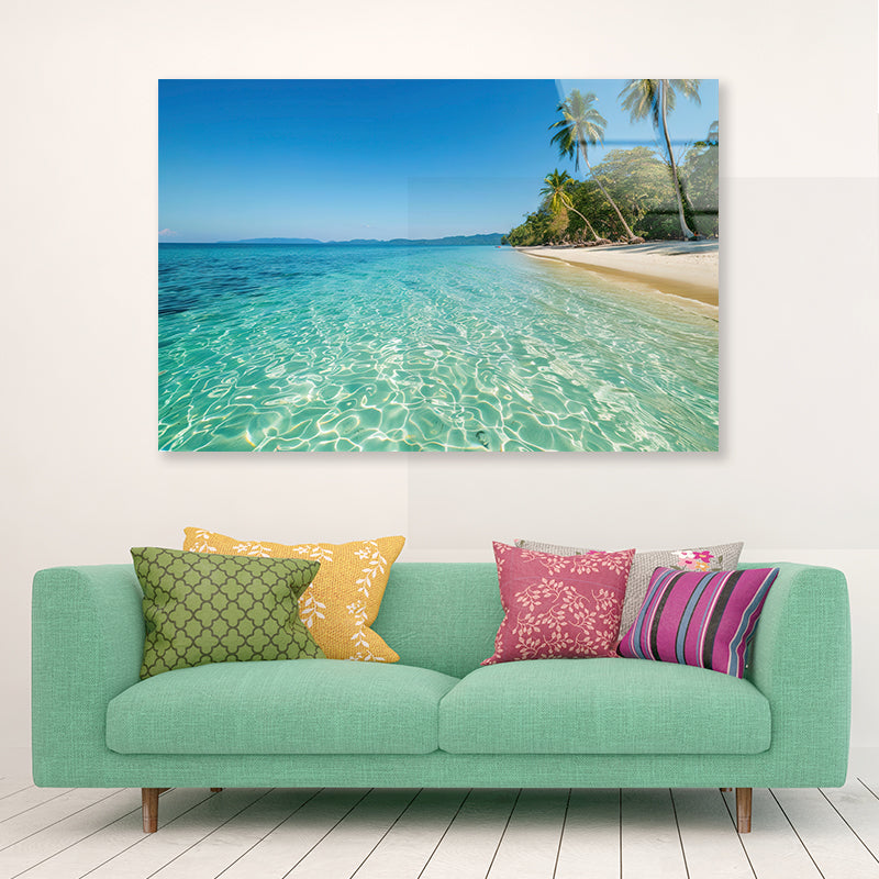 Beach & Palm Trees Acrylic Glass Print Tempered Glass Wall Art 100% Made in Australia Ready to Hang