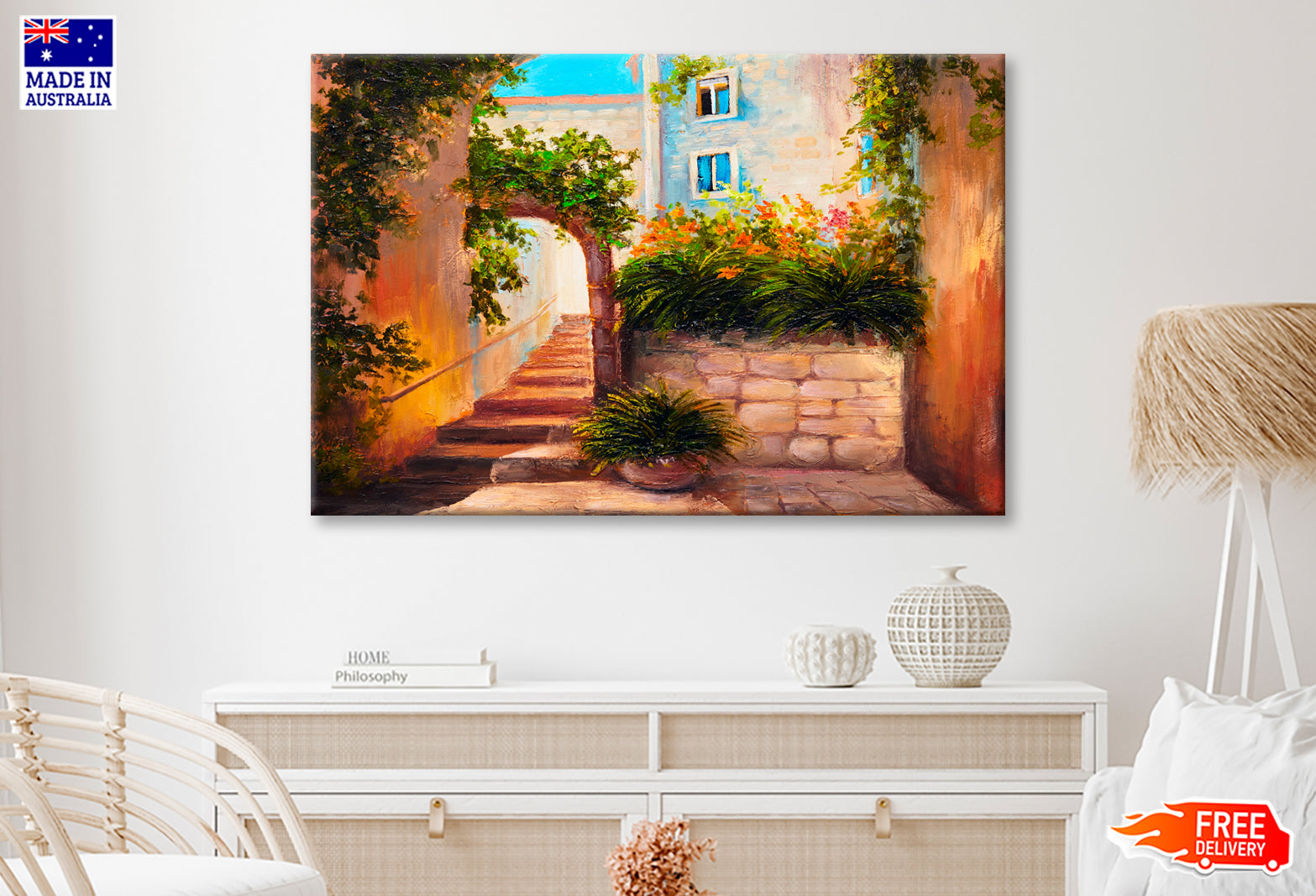 Summer Street, Blooming Flowers Oil Painting Limited Edition High Quality Print