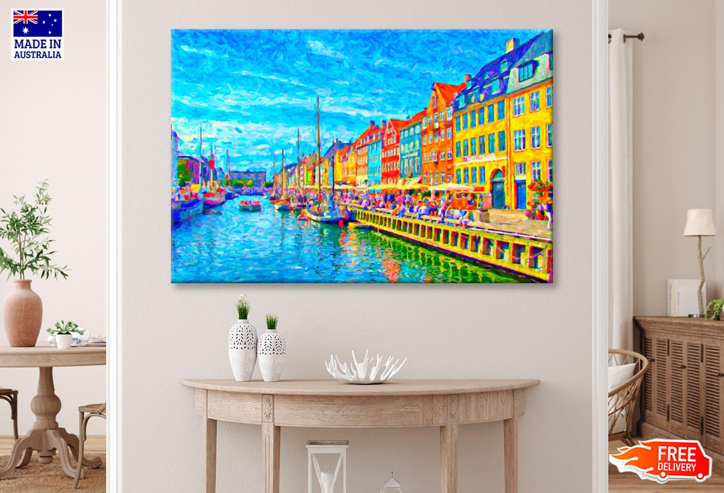 Digital Painting of Nyhavn in Denmark Wall Art Decor 100% Australian Made