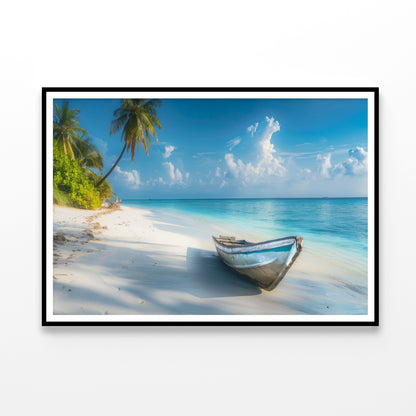 Tropical Beach with Old Wooden Boat Home Decor Premium Quality Poster Print Choose Your Sizes