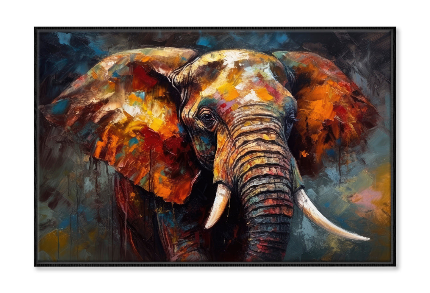 Textured Elephant Closeup Oil Painting Wall Art Limited Edition High Quality Print Canvas Box Framed Black