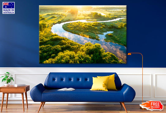 Summer Morning On the River with Fog Wall Art Decor 100% Australian Made