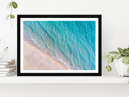 Coastline With Sea Waves & Sand Glass Framed Wall Art, Ready to Hang Quality Print With White Border Black