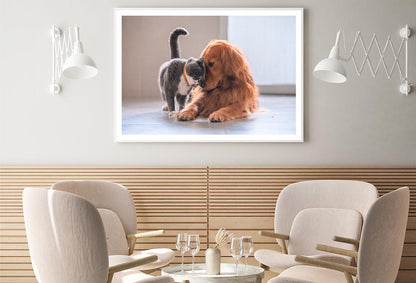 Loving Cute Cat and Golden Retriever Gog Home Decor Premium Quality Poster Print Choose Your Sizes