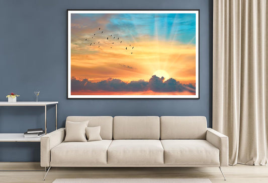 Cloud The Evening Sky at Sunset and The Bright Sun with Rays Home Decor Premium Quality Poster Print Choose Your Sizes