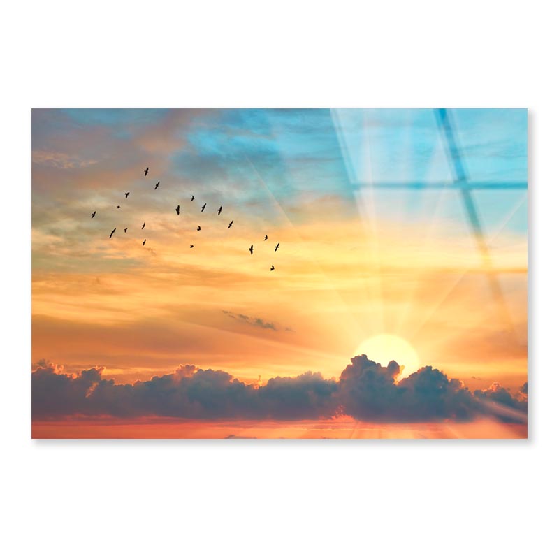 Cloud The Evening Sky at Sunset and The Bright Sun with Rays Acrylic Glass Print Tempered Glass Wall Art 100% Made in Australia Ready to Hang