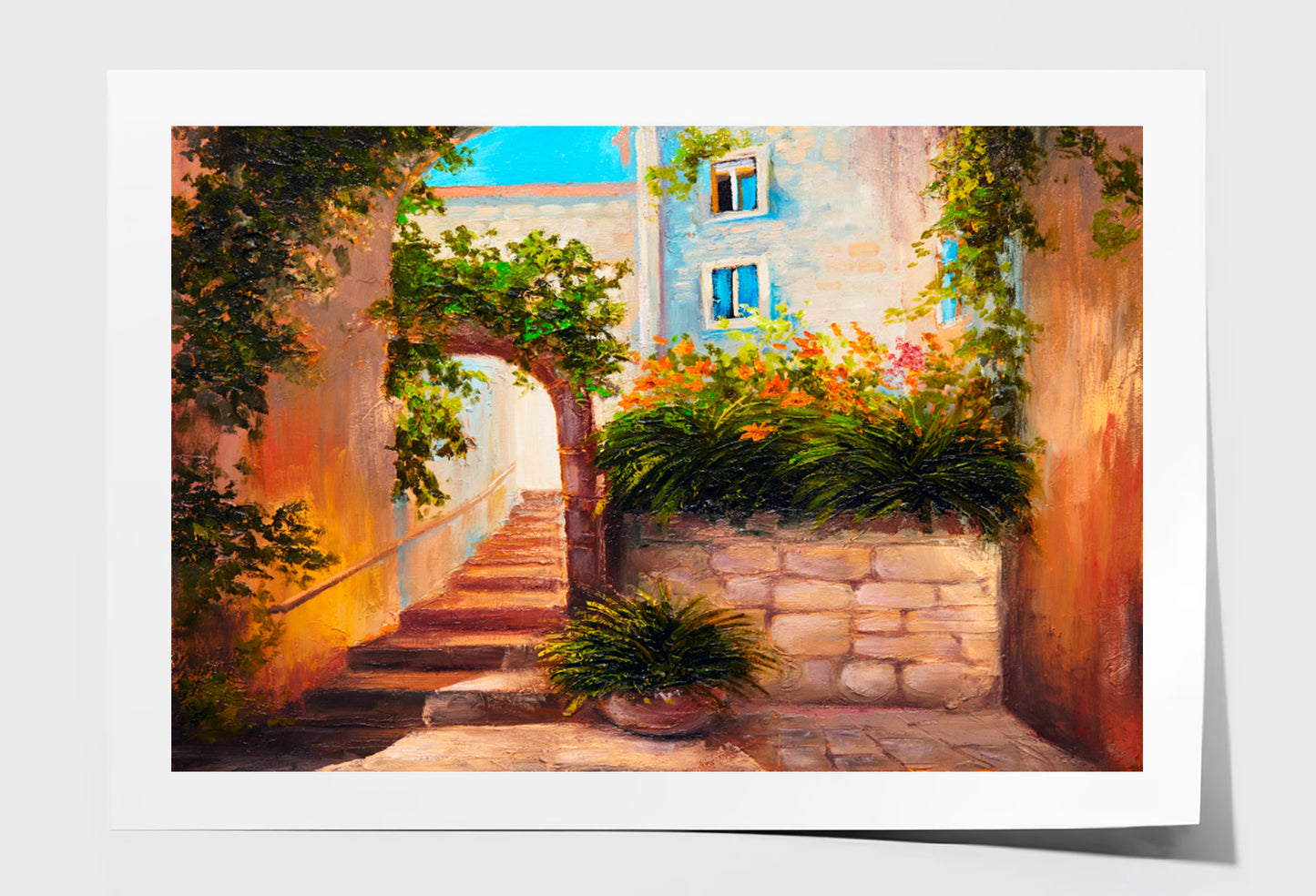 Summer Street, Blooming Flowers Oil Painting Limited Edition High Quality Print Unframed Roll Canvas None