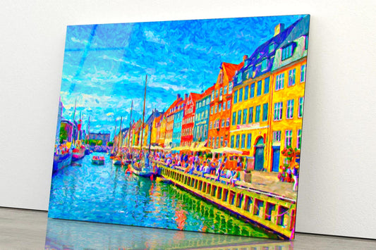 Digital Painting of Nyhavn in Denmark Acrylic Glass Print Tempered Glass Wall Art 100% Made in Australia Ready to Hang