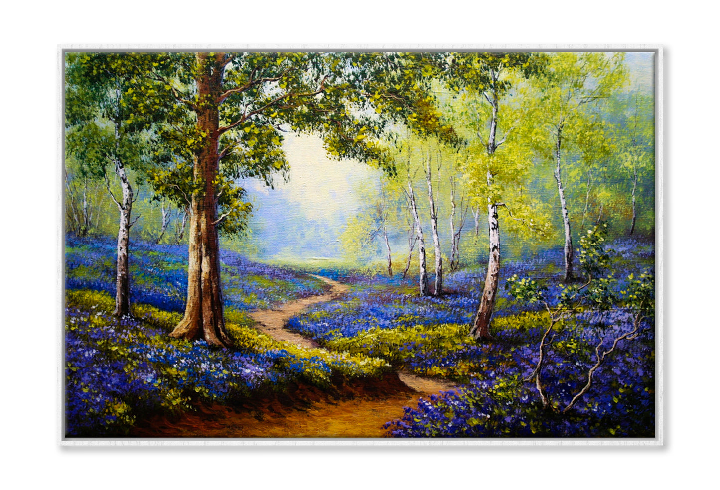 Spring Forest Flowers Oil Painting Wall Art Limited Edition High Quality Print Canvas Box Framed White