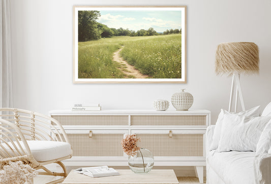 Walking Path through Meadow Grassland with Trees Home Decor Premium Quality Poster Print Choose Your Sizes