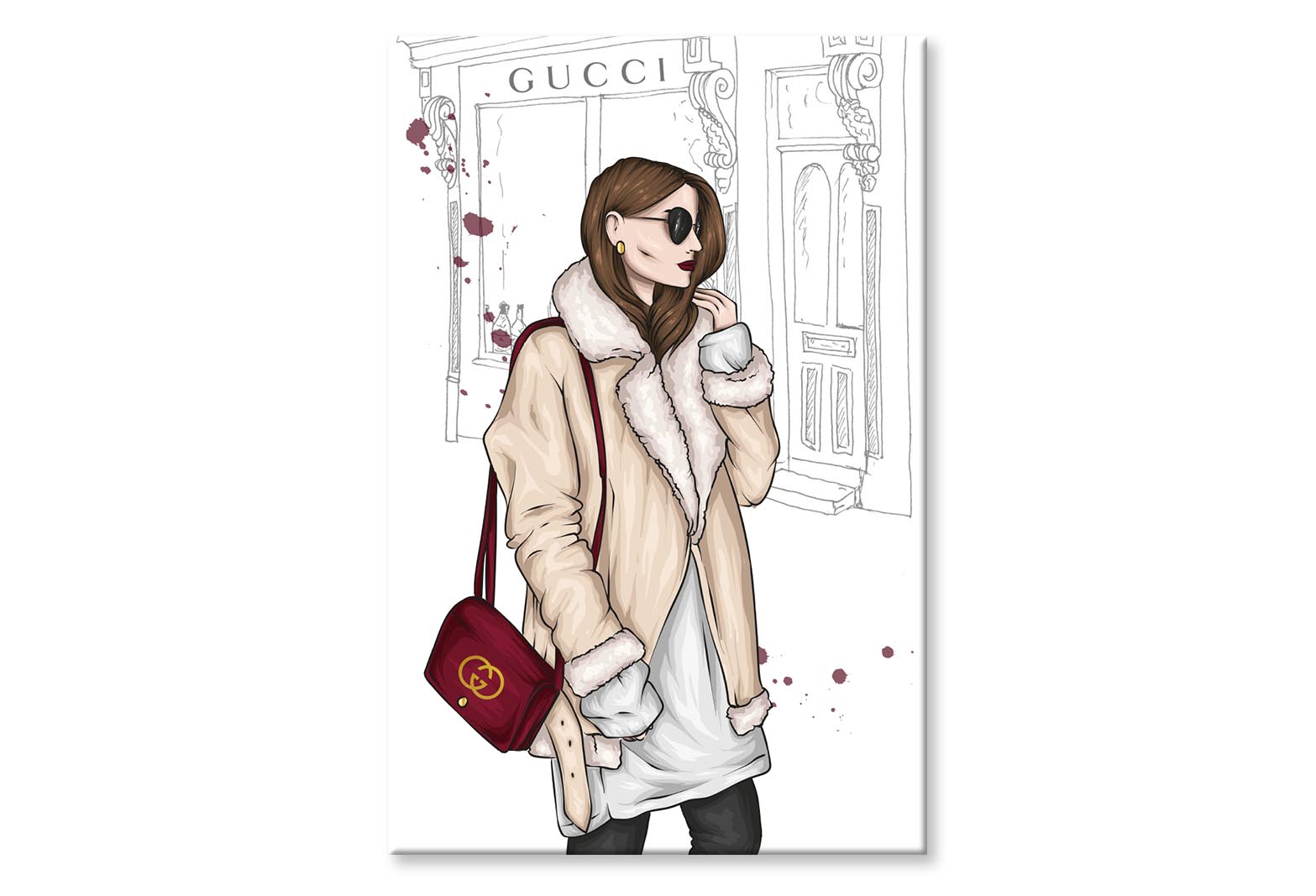Fashion Lady with Red Elegant Bag Wall Art Limited Edition High Quality Print Stretched Canvas None