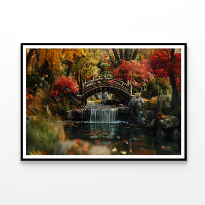 Bridge Over a River with a Waterfall and Trees Home Decor Premium Quality Poster Print Choose Your Sizes