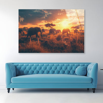 Herd of Elephants Walking Acrylic Glass Print Tempered Glass Wall Art 100% Made in Australia Ready to Hang