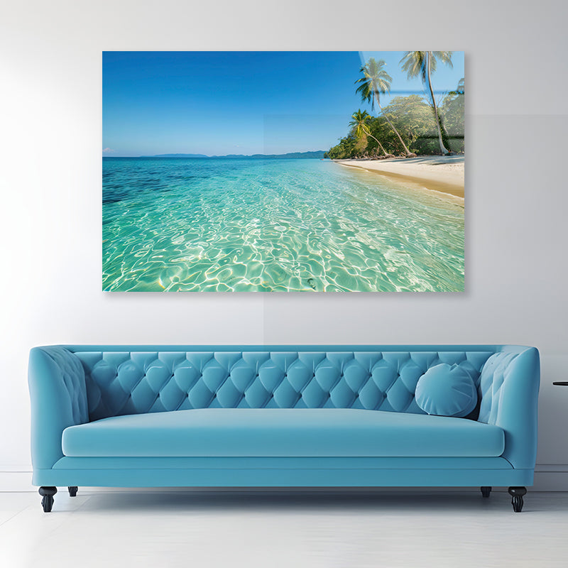 Beach & Palm Trees Acrylic Glass Print Tempered Glass Wall Art 100% Made in Australia Ready to Hang