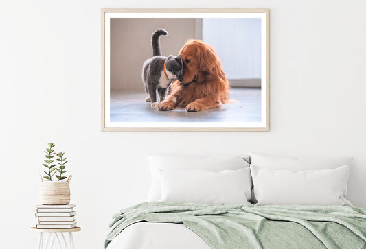 Loving Cute Cat and Golden Retriever Gog Home Decor Premium Quality Poster Print Choose Your Sizes