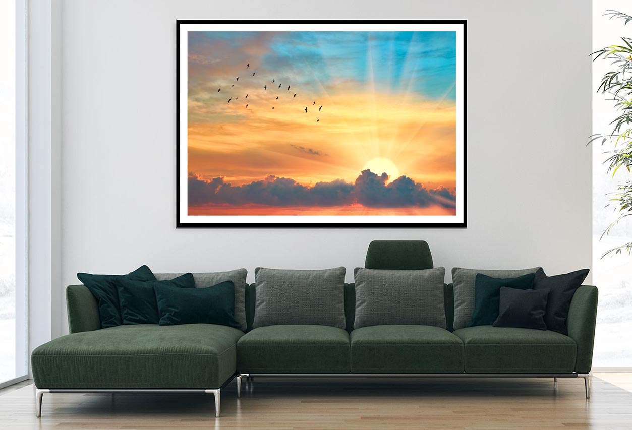 Cloud The Evening Sky at Sunset and The Bright Sun with Rays Home Decor Premium Quality Poster Print Choose Your Sizes