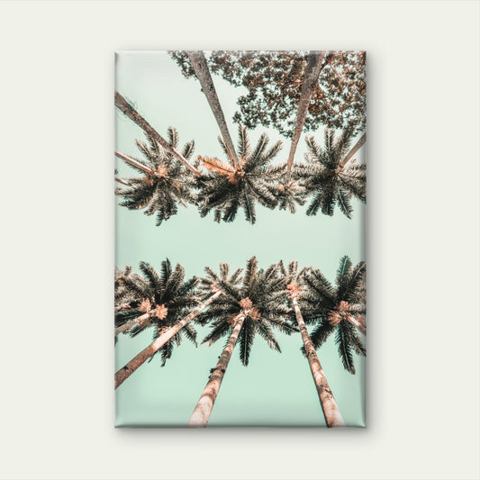 Vertical low angle shot of palm trees in Rio Di Janeiro, Brazil Vintage Neutral Wall Art Canvas Print 100% Australian Made