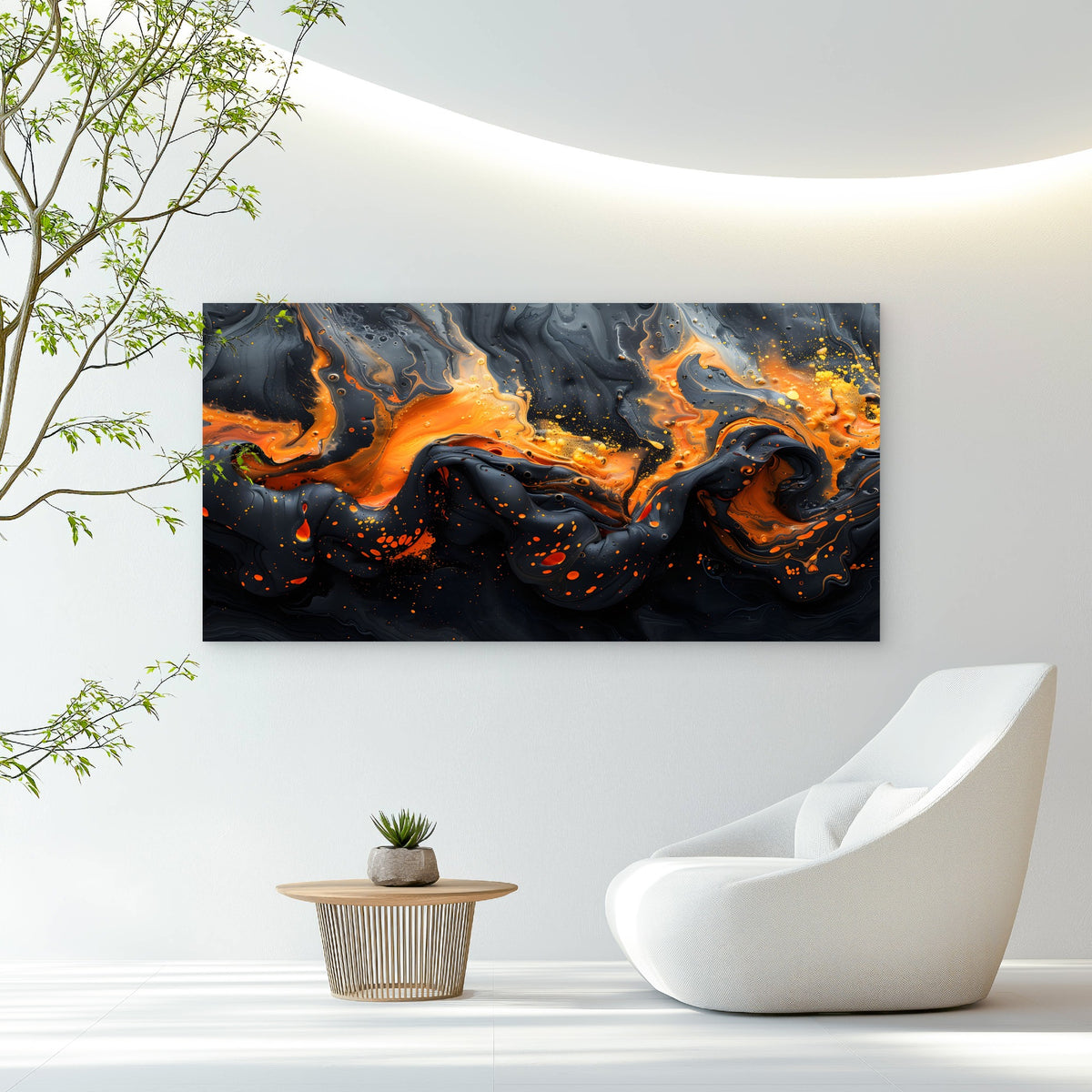 Dark Fiery Lava Flow Wall Art Canvas Office Home Room Framed 120x60cm
