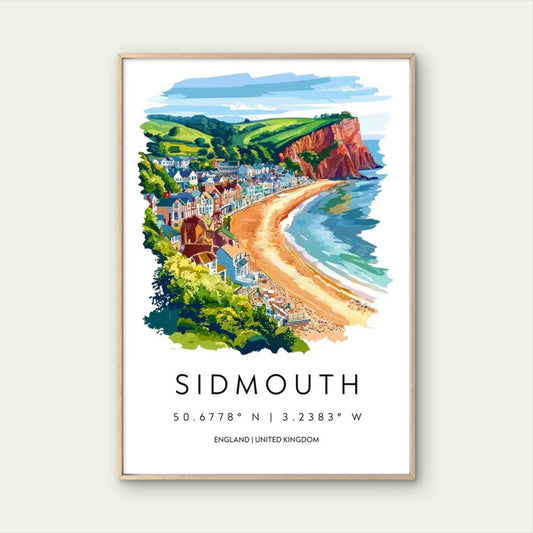 Sidmouth English Coastal Town View Travel Poster Print Wall Art