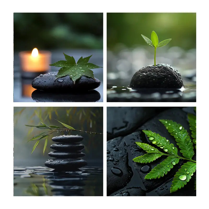 4pcs Featuring Green Leaves Wall Art Canvas Framed