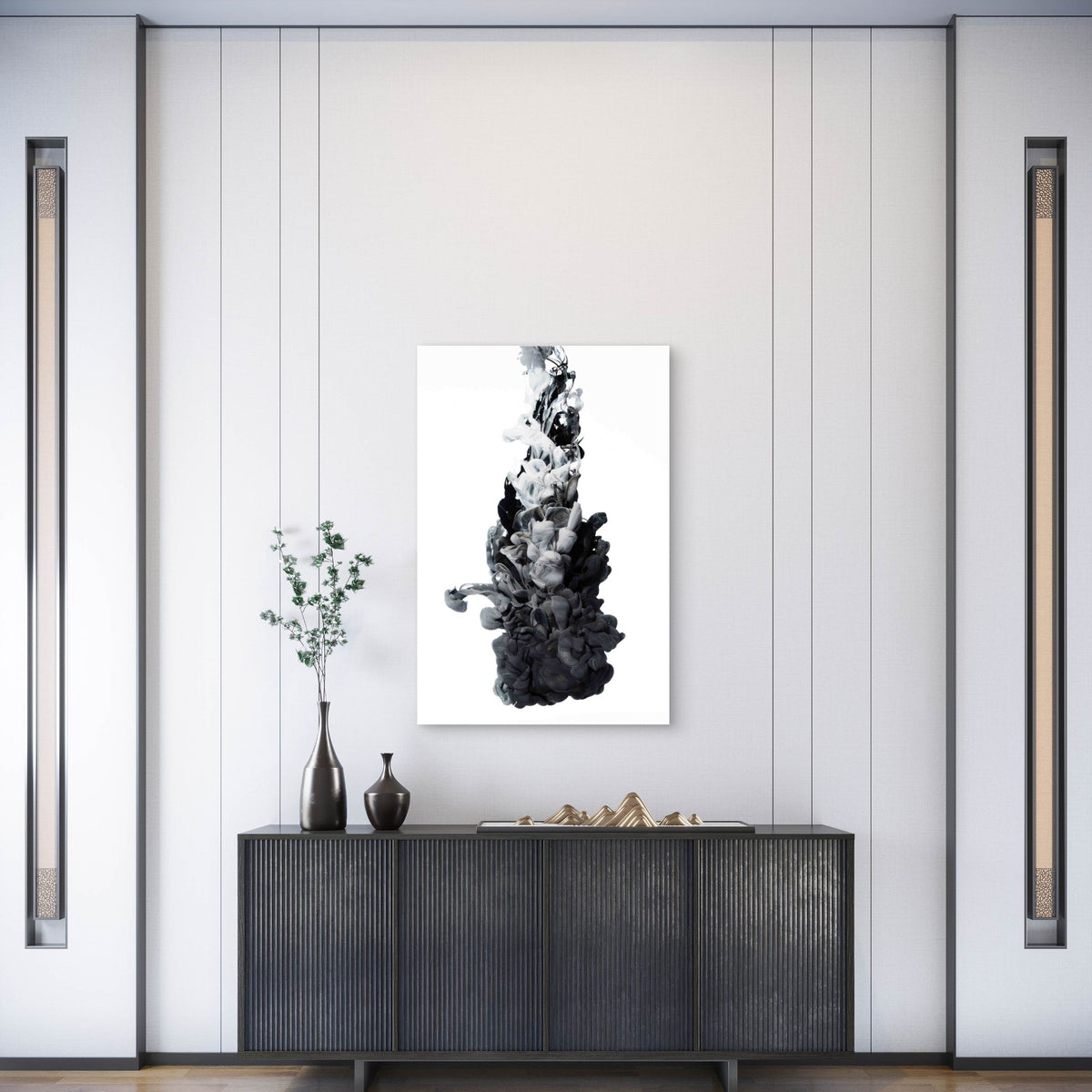 Ink In The Water A Splash Of Black And White Abstract Metal Print Ready to Hang