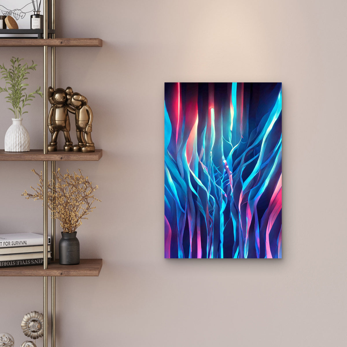 Abstract Waves Blue Orange Shades 60x90cm Metal Print Ready to Hang