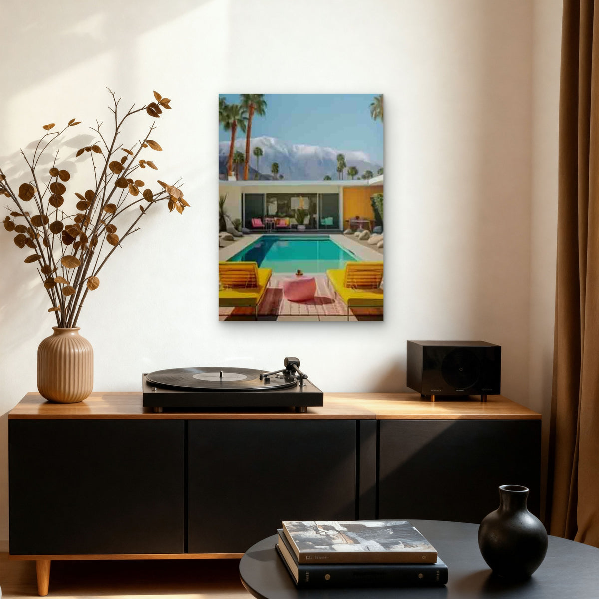 Tropical Palm Tree & Mountain View Metal Print Ready to Hang