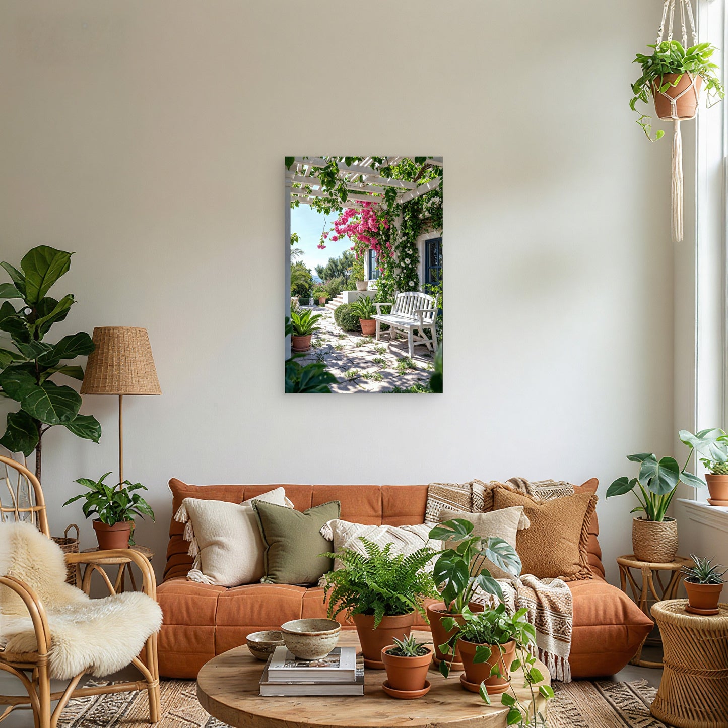 Beautiful Santorini Garden 60x90cm Metal Print Ready to Hang