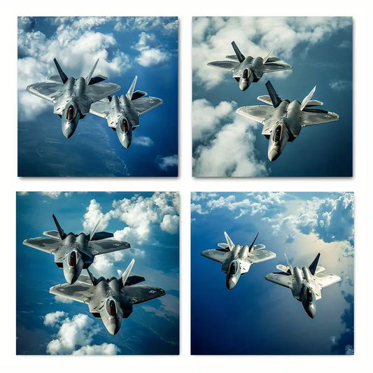 4pcs Fighter Jets Are Flying In The Sky  Wall Art Canvas Framed