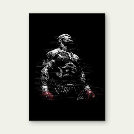 Muscular Boxer With Red Gloves 40x60cm Metal Print Ready to Hang