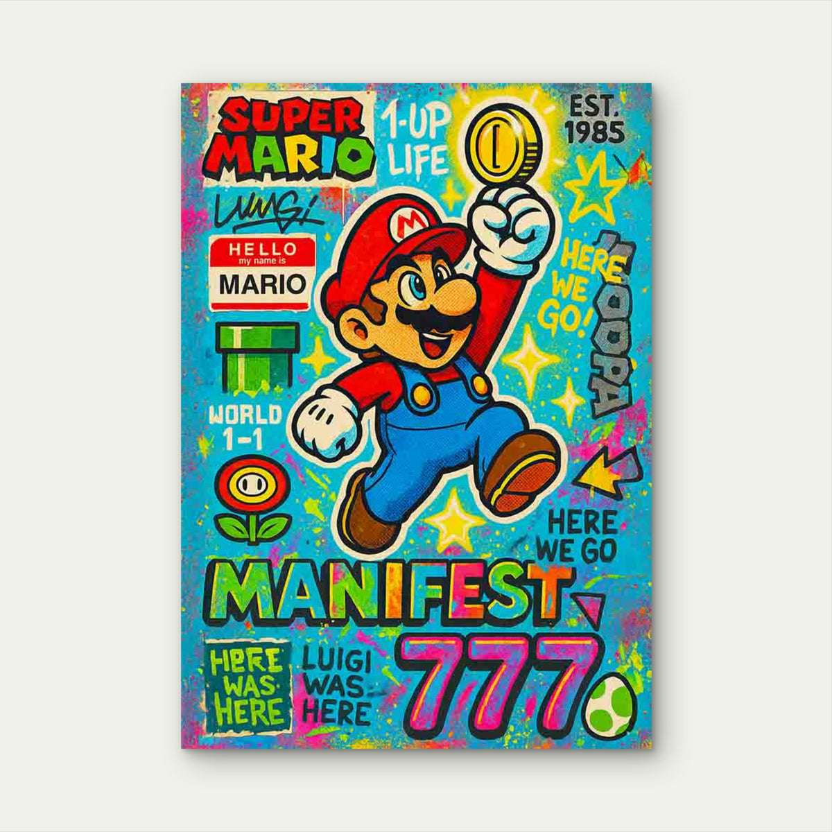 Graffiti Game Character Bouncing High 40x60cm Metal Print Ready to Hang
