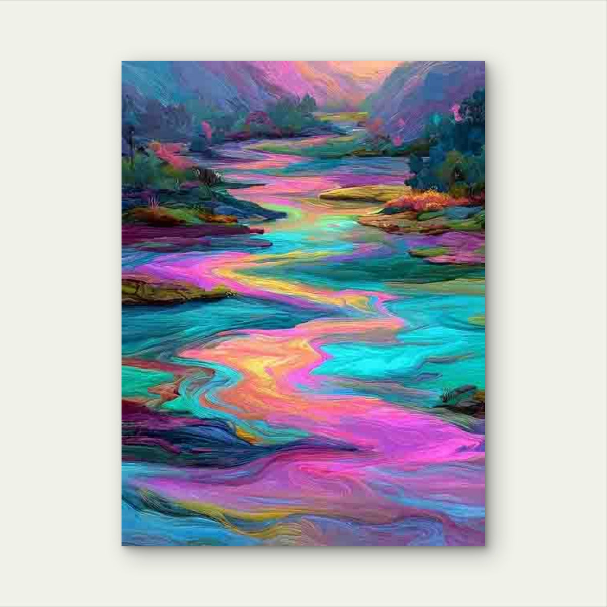 Boho Abstract Multicolor Swirling River 60x90cm Metal Print Ready to Hang