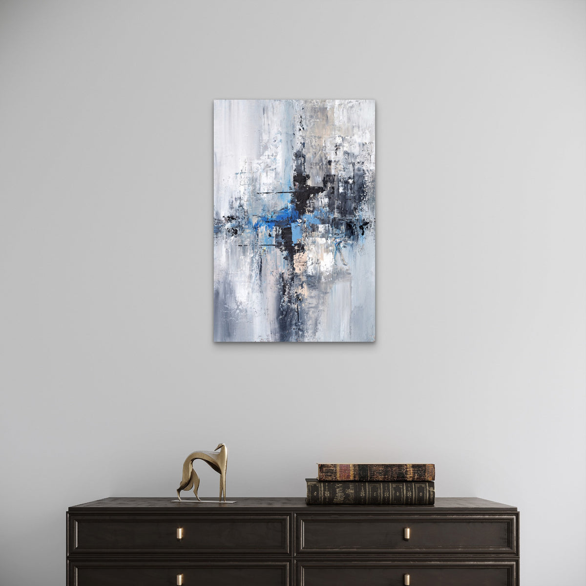 Modern Blue Black White Abstract 40x60cm Metal Print Ready to Hang