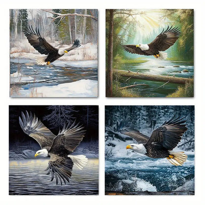 4pcs Abstract Eagle Painting  Wall Art Canvas Framed