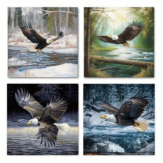 4pcs Abstract Eagle Painting  Wall Art Canvas Framed