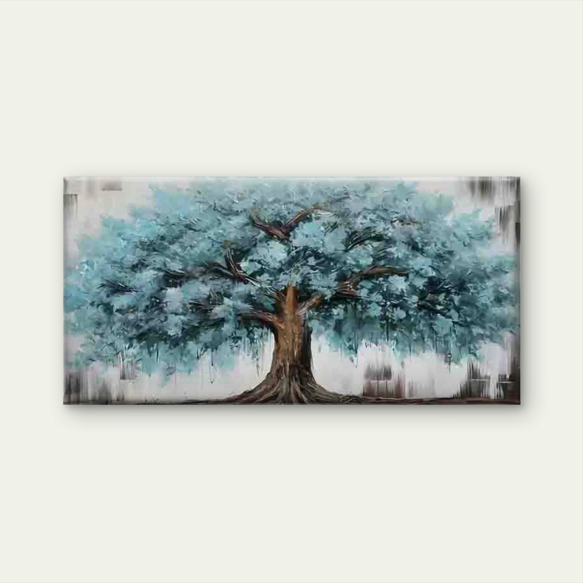 Elegant Blue Leaf Tree Painting Wall Art Canvas Office Home Room Framed 120x60cm