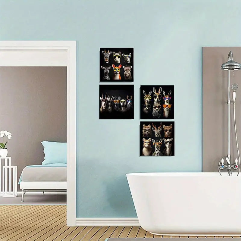 4pcs Colorful Zebra & DeerWall Art Canvas Framed