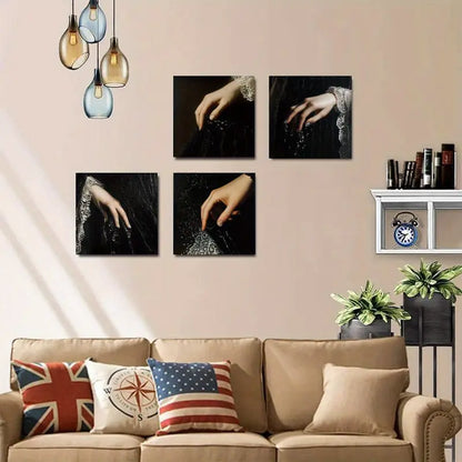 4pcs   White Sand & Black Hands Design BW Wall Art Canvas Framed