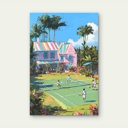 Sunny Tennis Court Match 60x90cm Metal Print Ready to Hang