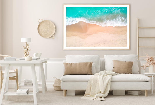 Aerial View Of Sandy Beach and Ocean with Waves Home Decor Premium Quality Poster Print Choose Your Sizes