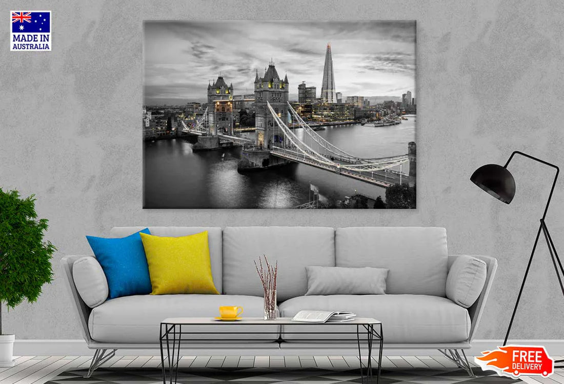 B&W London City with Lights View Photograph 90x60cm Print 100% Australian Made