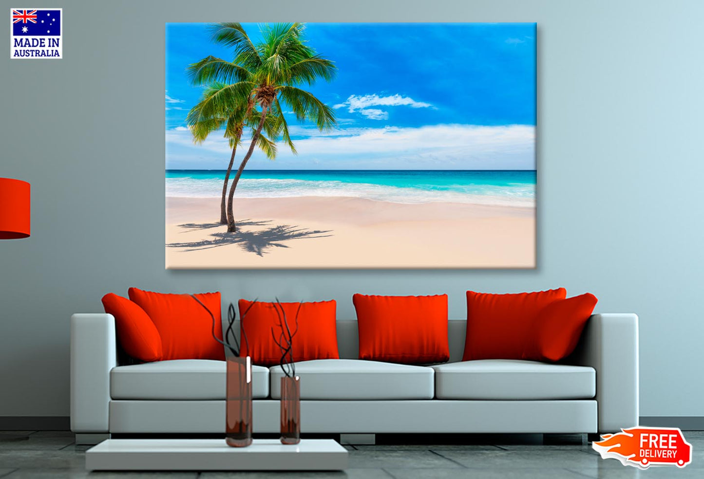 Sunny Sand Beach with Palm Wall Art Decor 100% Australian Made